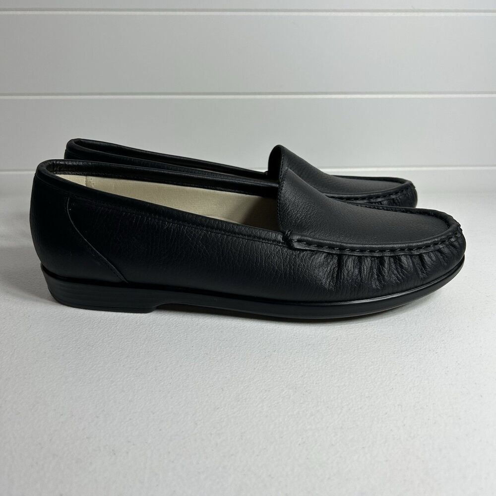 SAS Simplify Comfort Women’s Shoes 11.5W Black Leather Slip On Loafers Moc Toe